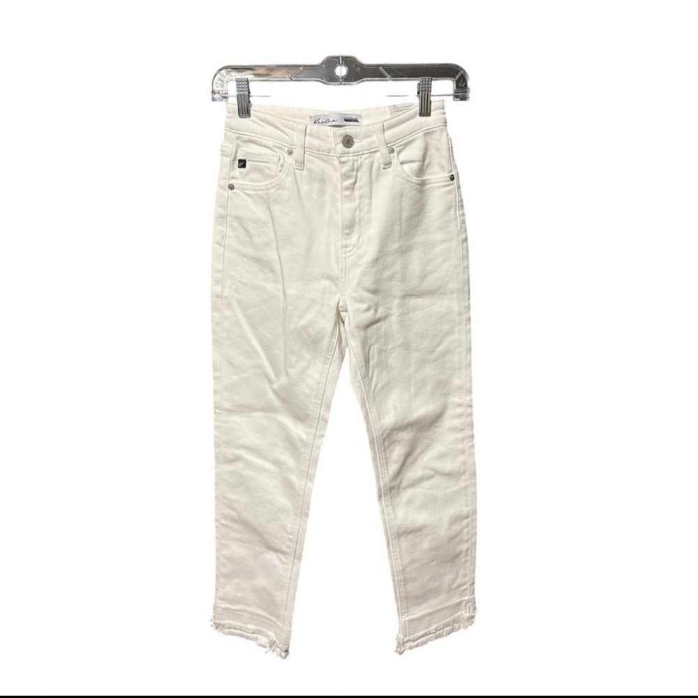 KanCan High Rise‎ Layered Frayed Hem Ankle Straight White Jean Women's